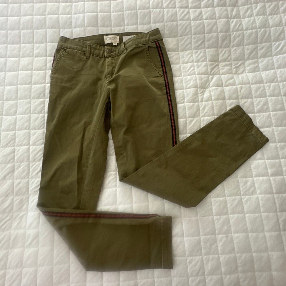 Anthropologie Pants Womens 25 Relaxed Chino Olive Green Side Stripe Military
